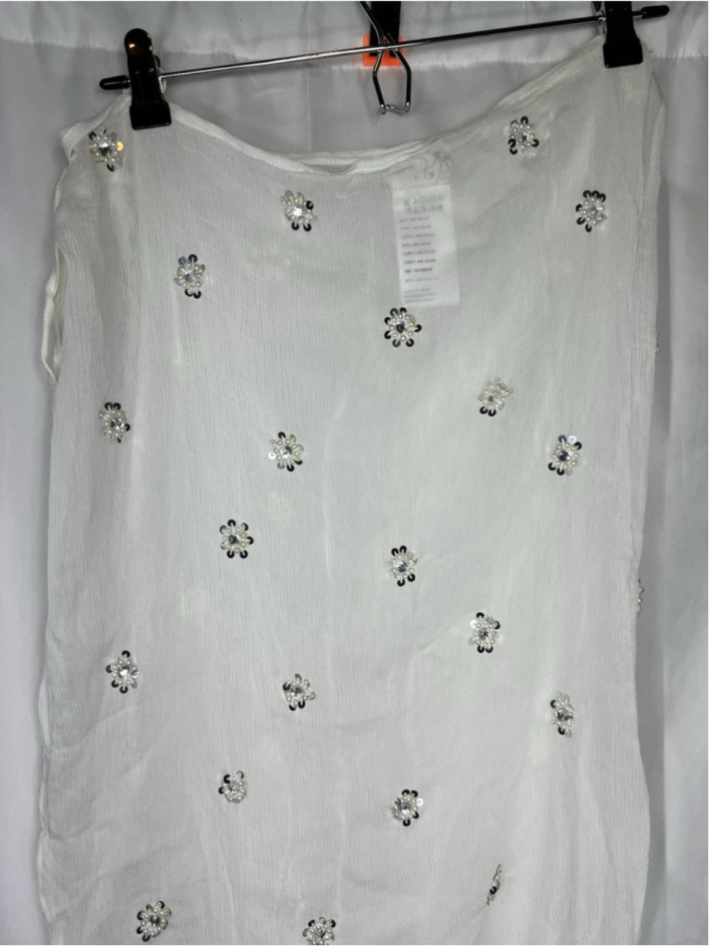Free People Beaded Embellished Apron Sarong White One Size Sheer Cover Up Vacay - Picture 4 of 13